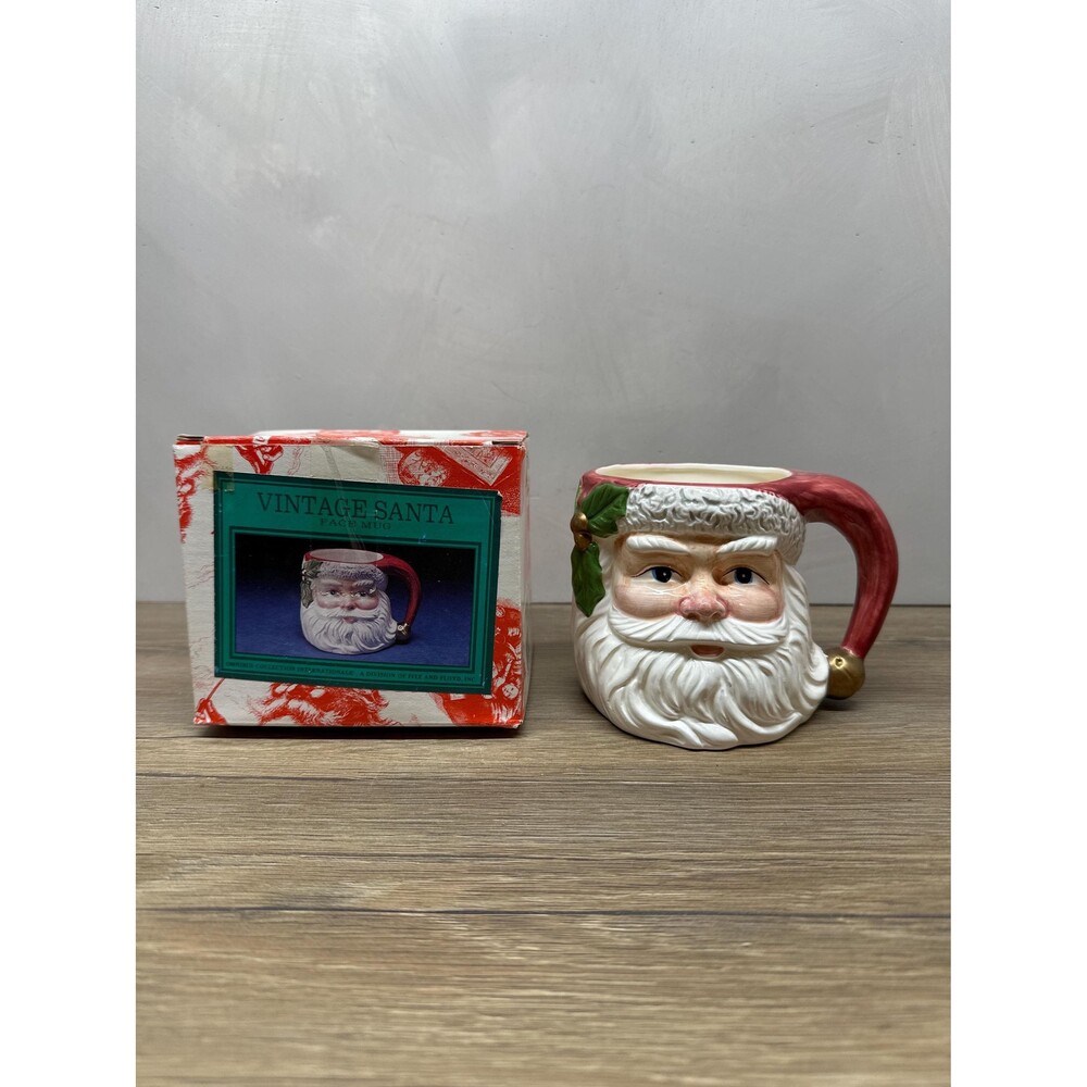 Vintage 1993 Fitz and Floyd Omnibus Santa Claus Face Mug NIB 3D Molded 3.5"x4"